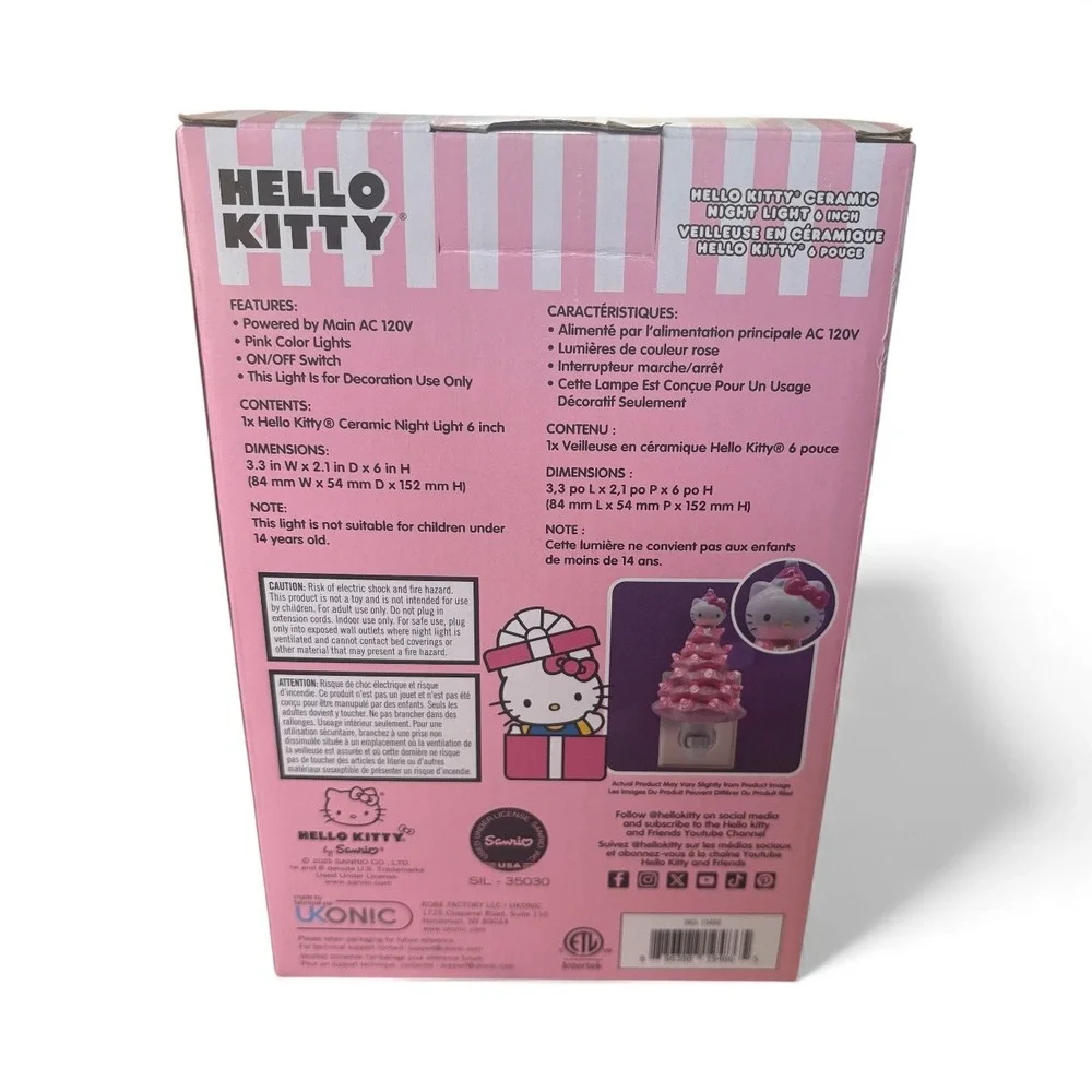 Hello Kitty Ceramic Christmas Tree Night Light Pink Plug In 6‎ Inch Kids Decor